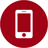 red round icon with a mobile phone in the middle