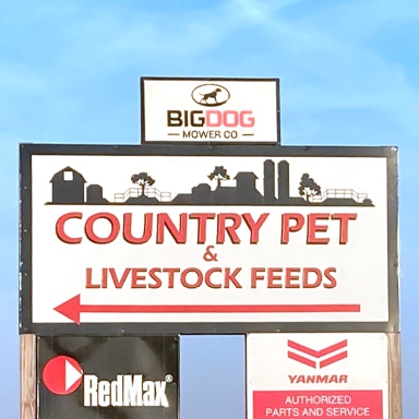 Country pet and livestock feeds sign outside of store